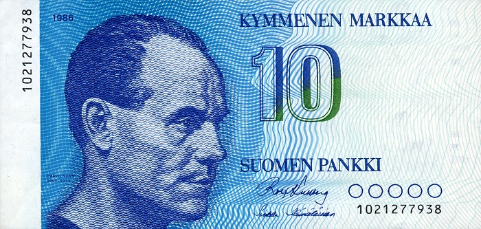 Front of Finland p113a: 10 Markkaa from 1986