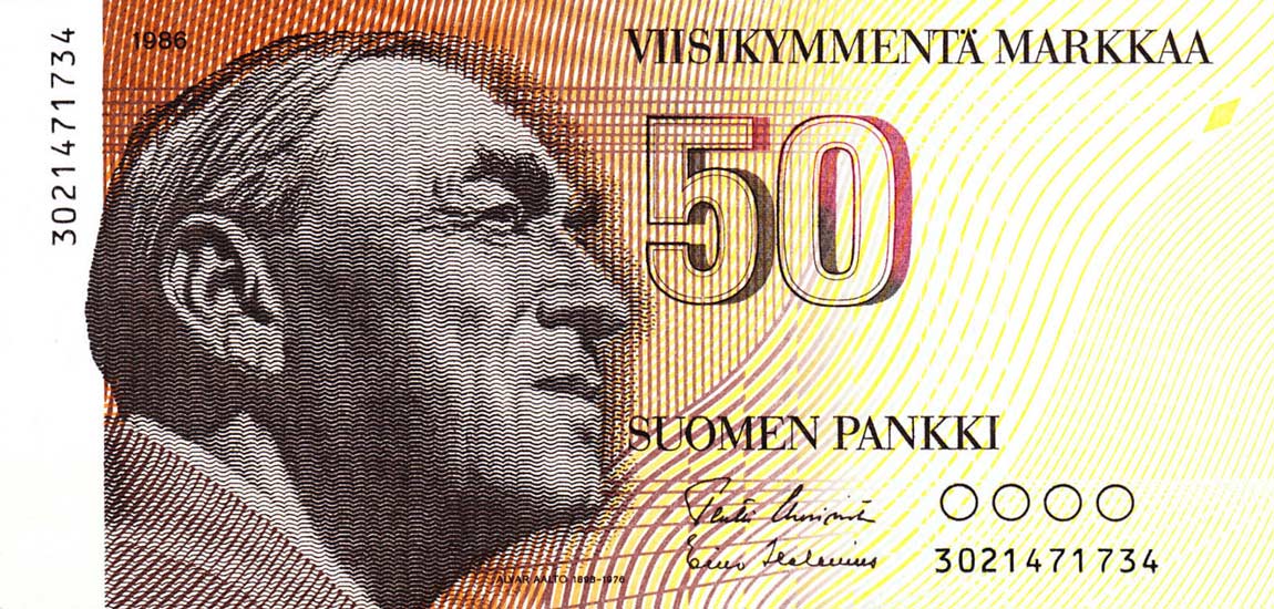 Front of Finland p114a: 50 Markkaa from 1986