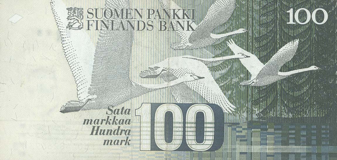 Back of Finland p115a: 100 Markkaa from 1986