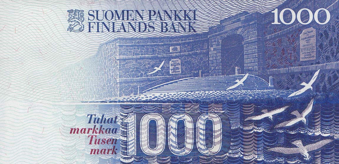 Back of Finland p117a: 1000 Markkaa from 1986