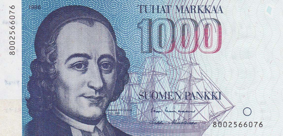 Front of Finland p117a: 1000 Markkaa from 1986