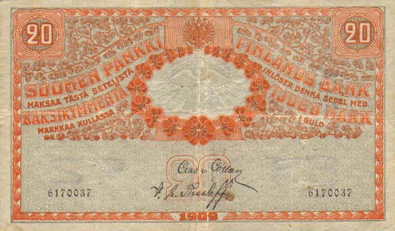Front of Finland p11a: 20 Markkaa from 1909