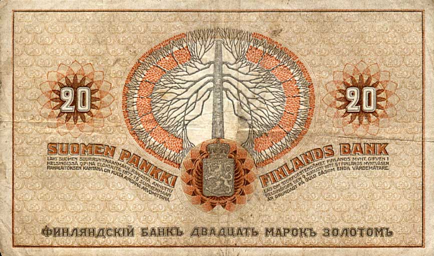 Back of Finland p11b: 20 Markkaa from 1909