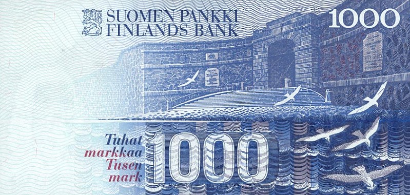 Back of Finland p121: 1000 Markkaa from 1986