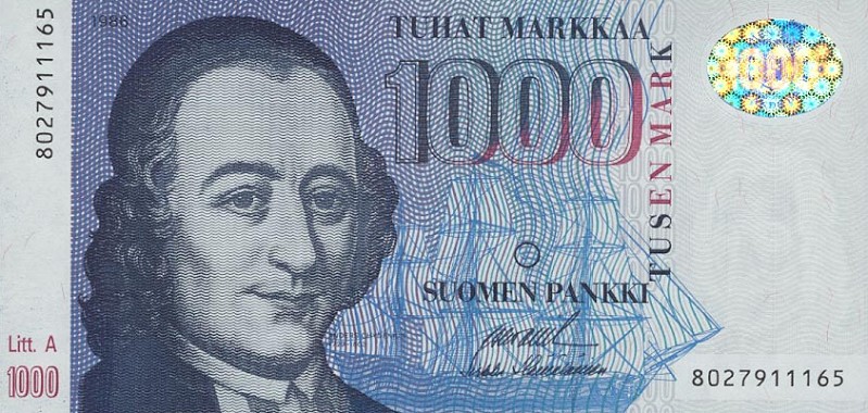 Front of Finland p121: 1000 Markkaa from 1986