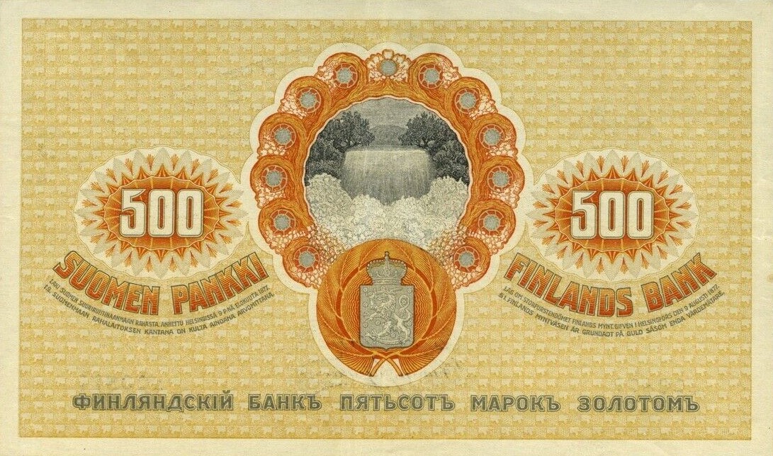 Back of Finland p14: 500 Markkaa from 1909