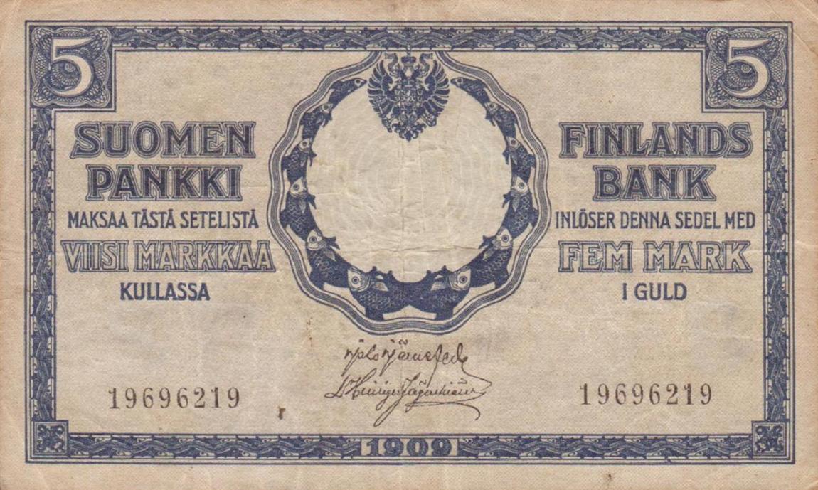 Front of Finland p20: 5 Markkaa from 1909