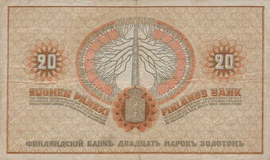Back of Finland p21a: 20 Markkaa from 1909