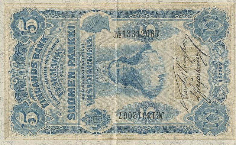 Front of Finland p2: 5 Markkaa from 1897
