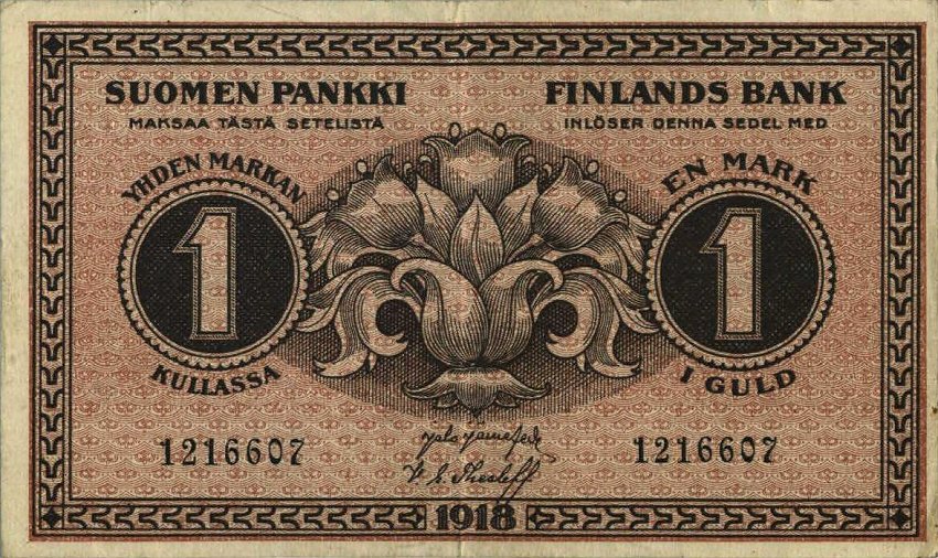 Front of Finland p35: 1 Markkaa from 1918