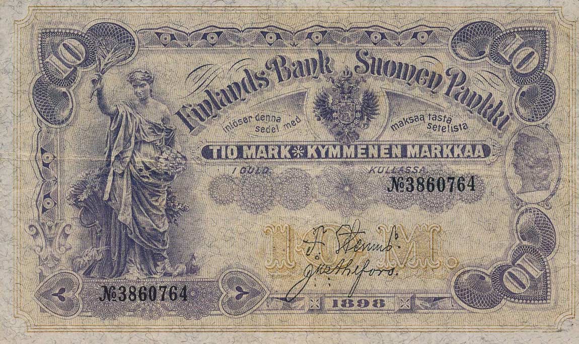 Front of Finland p3a: 10 Markkaa from 1898