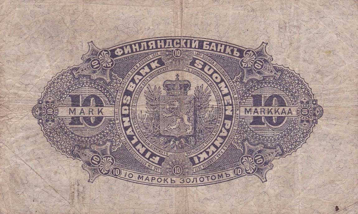 Back of Finland p3b: 10 Markkaa from 1898