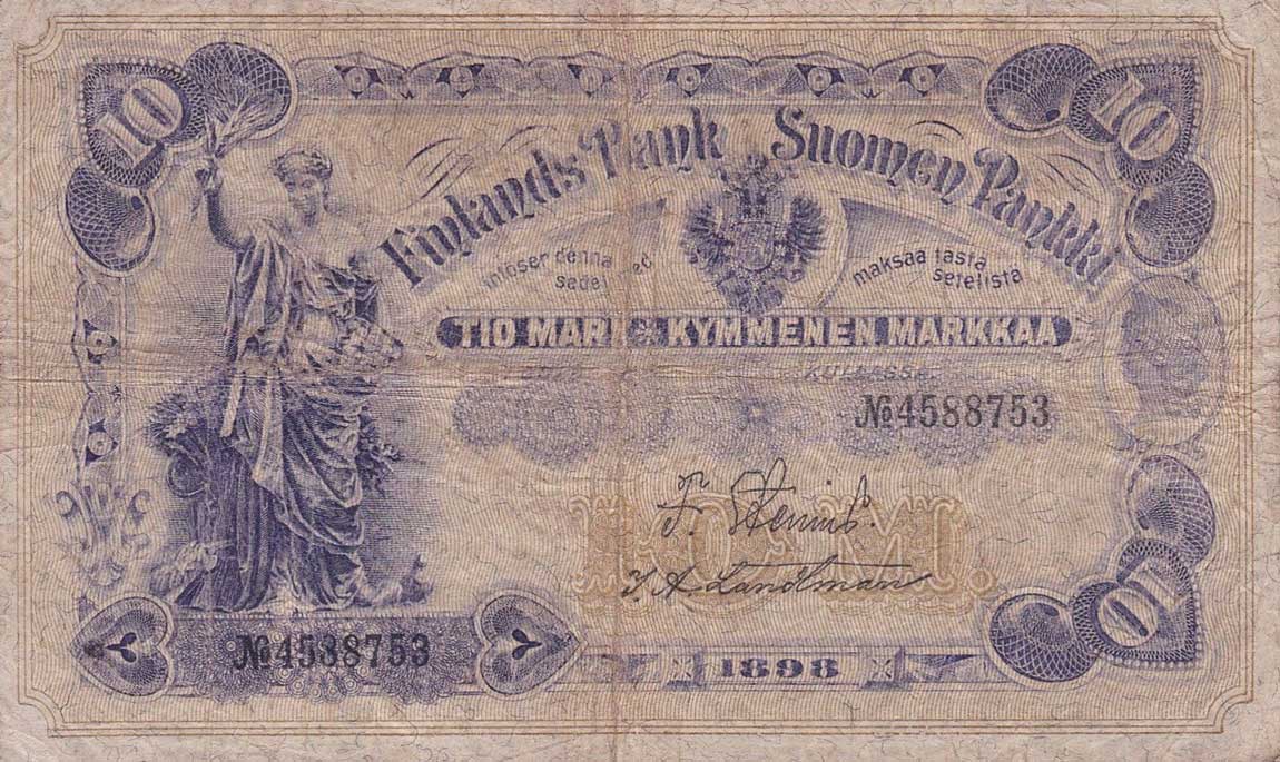 Front of Finland p3b: 10 Markkaa from 1898