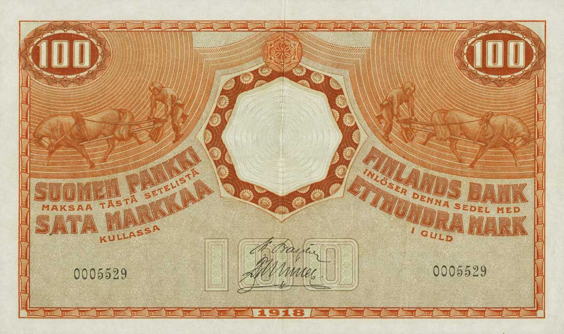 Front of Finland p40: 100 Markkaa from 1918