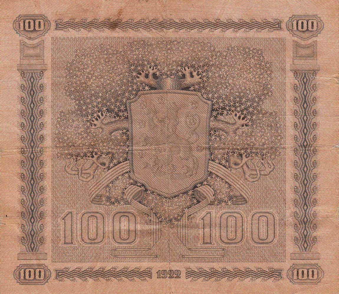 Back of Finland p53b: 100 Markkaa from 1922