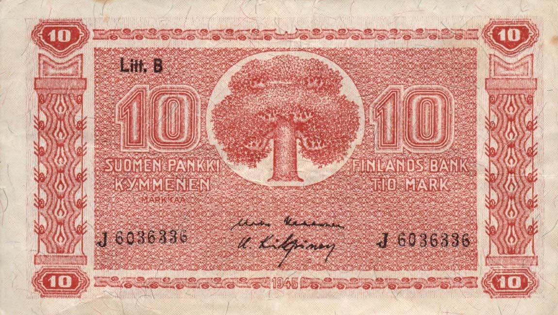 Front of Finland p57: 10 Markkaa from 1922