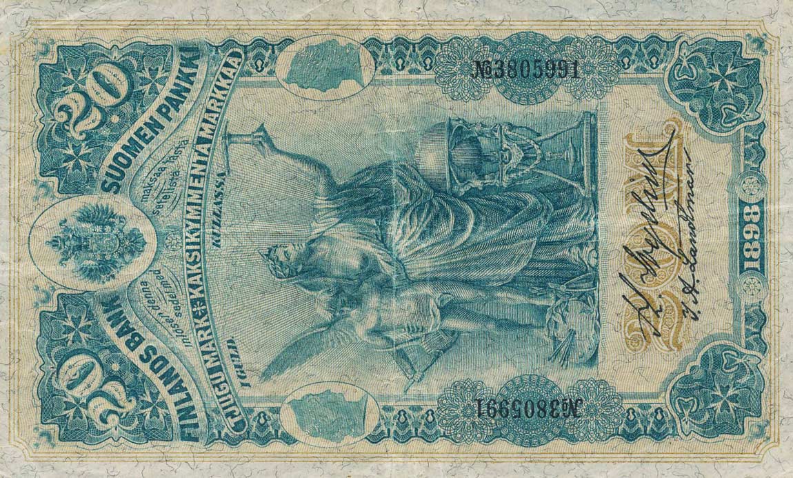 Front of Finland p5a: 20 Markkaa from 1898