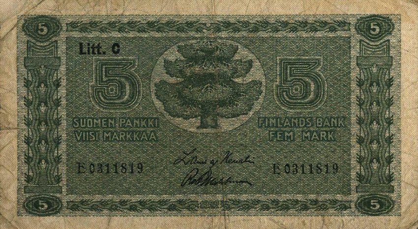 Front of Finland p61a: 5 Markkaa from 1922