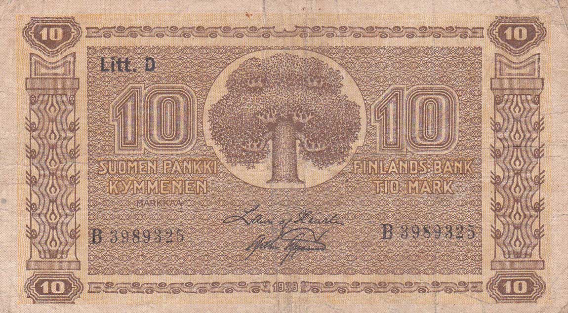 Front of Finland p62a: 10 Markkaa from 1922