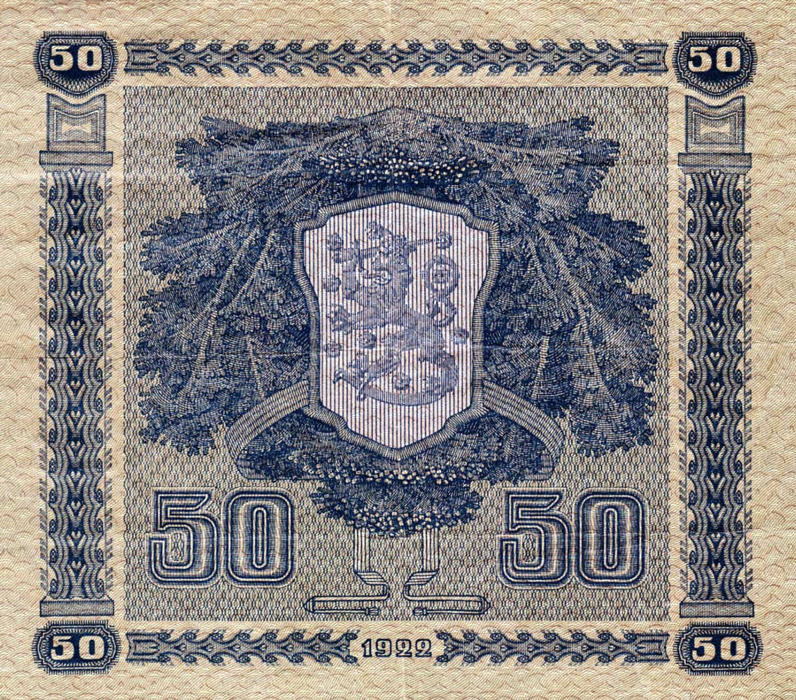 Back of Finland p64a: 50 Markkaa from 1922