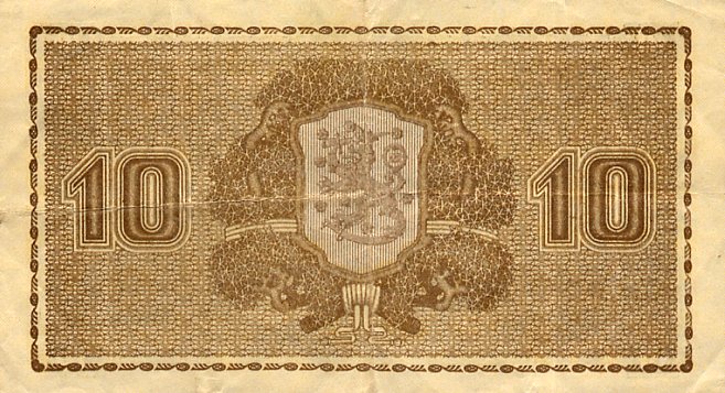 Back of Finland p70a: 10 Markkaa from 1939