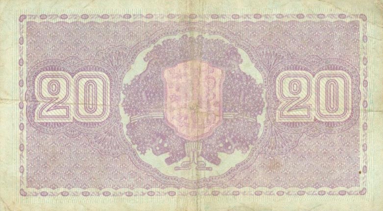 Back of Finland p71a: 20 Markkaa from 1939