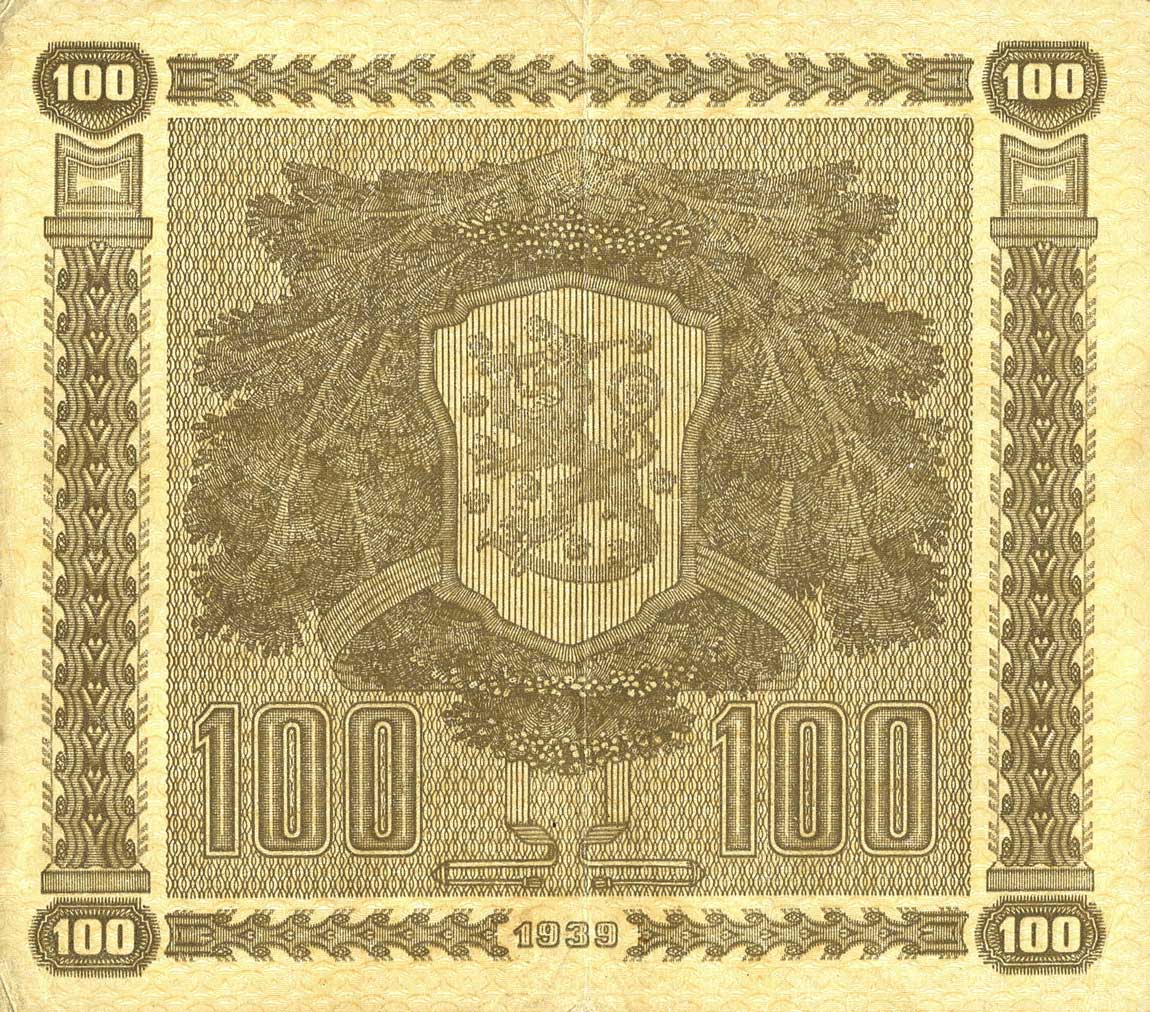 Back of Finland p73a: 100 Markkaa from 1939