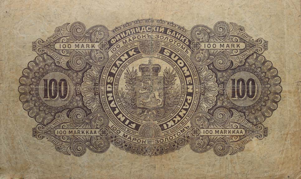 Back of Finland p7c: 100 Markkaa from 1898