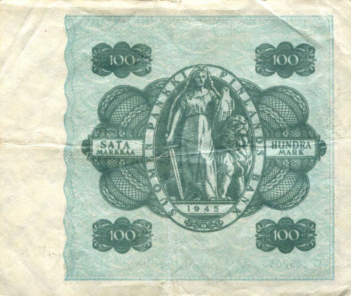 Back of Finland p80a: 100 Markkaa from 1945