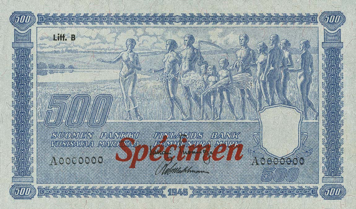 Front of Finland p81s: 500 Markkaa from 1945
