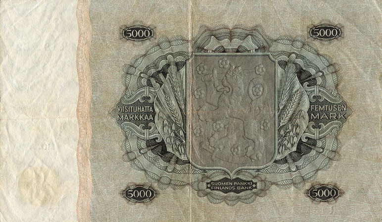 Back of Finland p83a: 5000 Markkaa from 1945