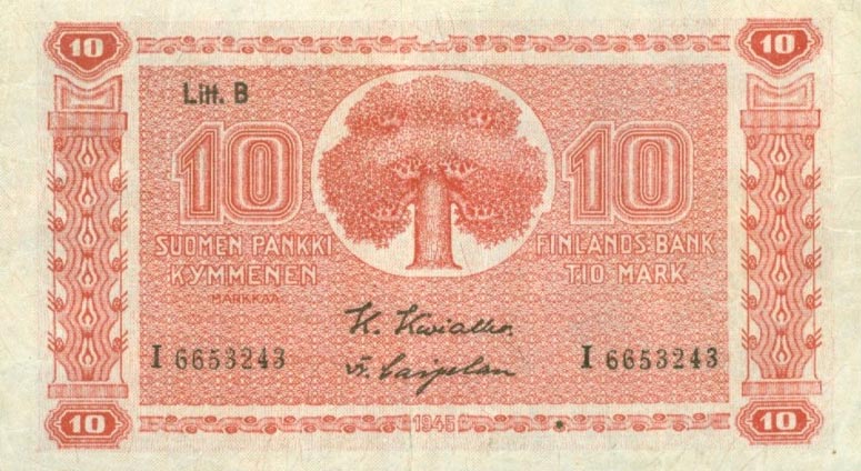 Front of Finland p85: 10 Markkaa from 1945