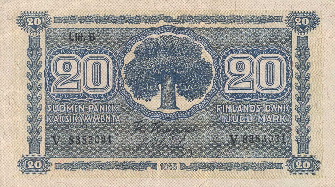 Front of Finland p86: 20 Markkaa from 1945