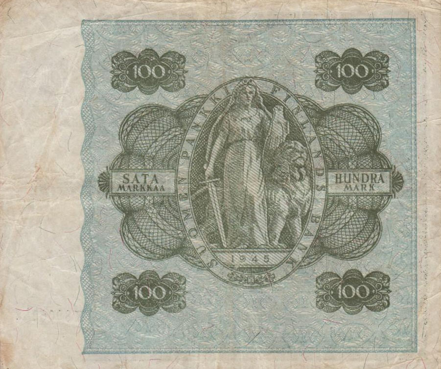 Back of Finland p88: 100 Markkaa from 1945