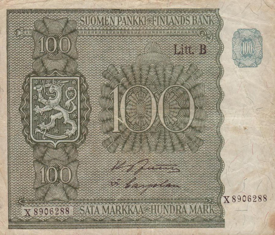 Front of Finland p88: 100 Markkaa from 1945