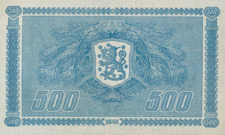 Back of Finland p89: 500 Markkaa from 1945