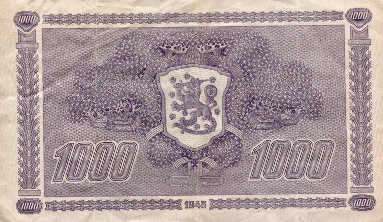 Back of Finland p90: 1000 Markkaa from 1945