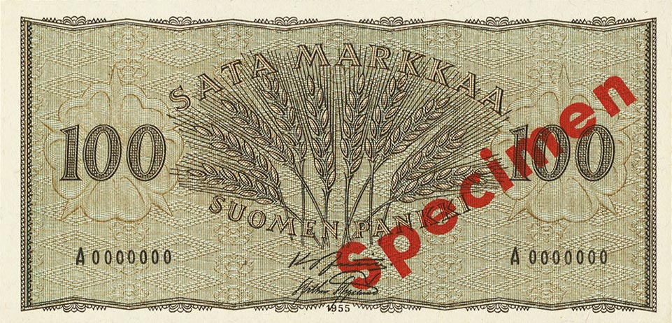 Back of Finland p91s: 100 Markkaa from 1955