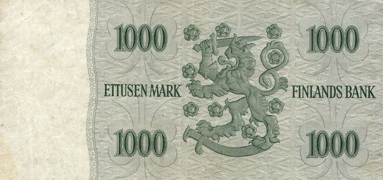 Back of Finland p93a: 1000 Markkaa from 1955