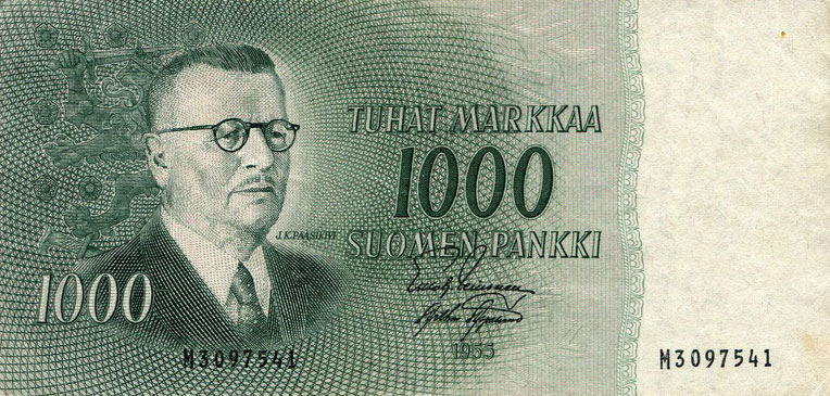 Front of Finland p93a: 1000 Markkaa from 1955