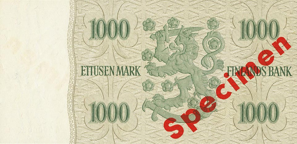 Back of Finland p93s: 1000 Markkaa from 1955