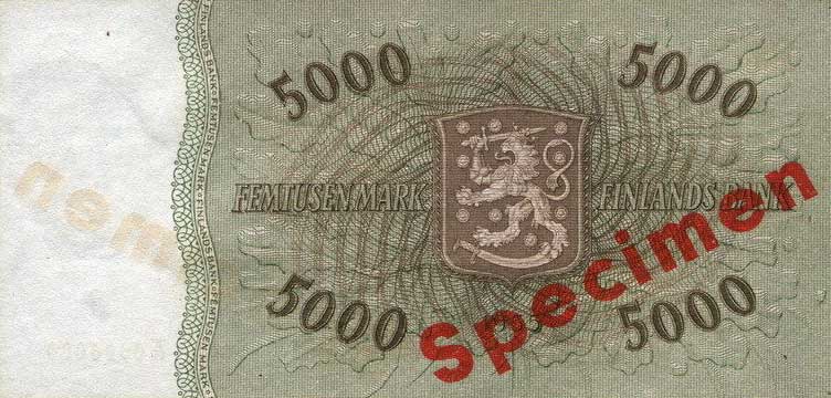 Back of Finland p94s: 5000 Markkaa from 1955