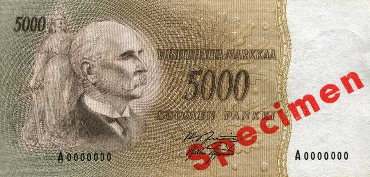 Front of Finland p94s: 5000 Markkaa from 1955