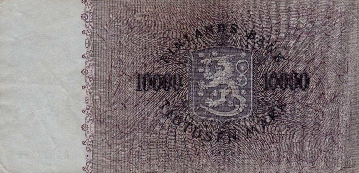 Back of Finland p95a: 10000 Markkaa from 1955