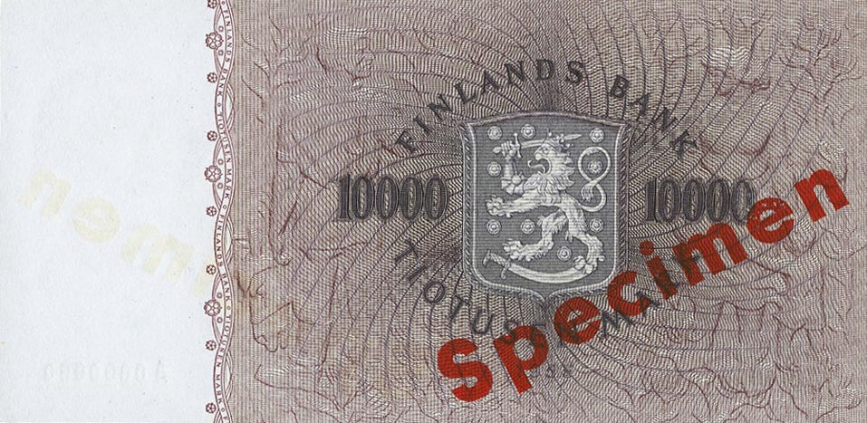 Back of Finland p95s: 10000 Markkaa from 1955