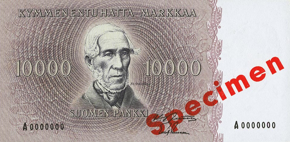 Front of Finland p95s: 10000 Markkaa from 1955