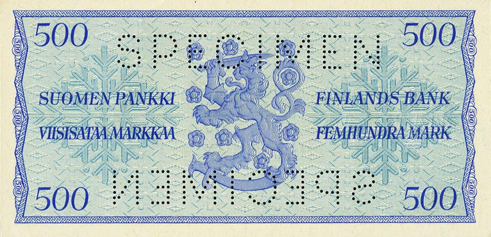 Back of Finland p96s: 500 Markkaa from 1956