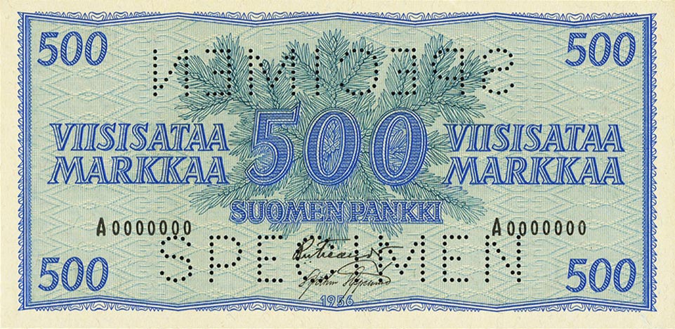 Front of Finland p96s: 500 Markkaa from 1956