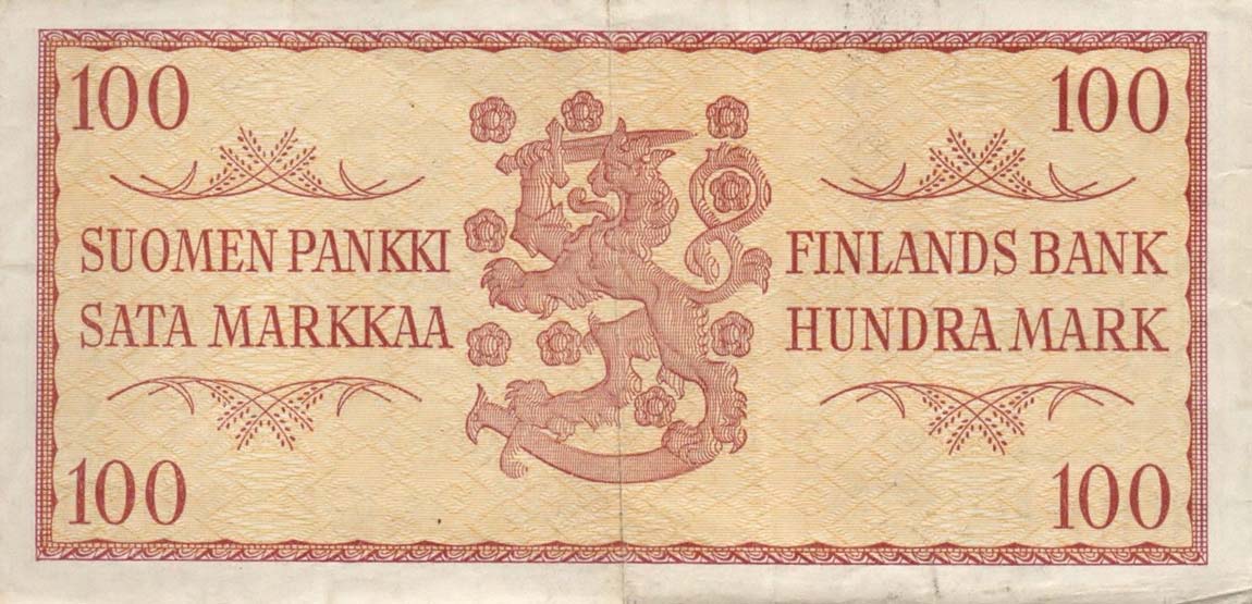 Back of Finland p97a: 100 Markkaa from 1957