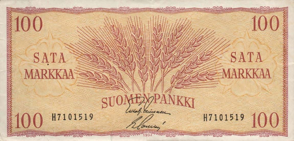 Front of Finland p97a: 100 Markkaa from 1957